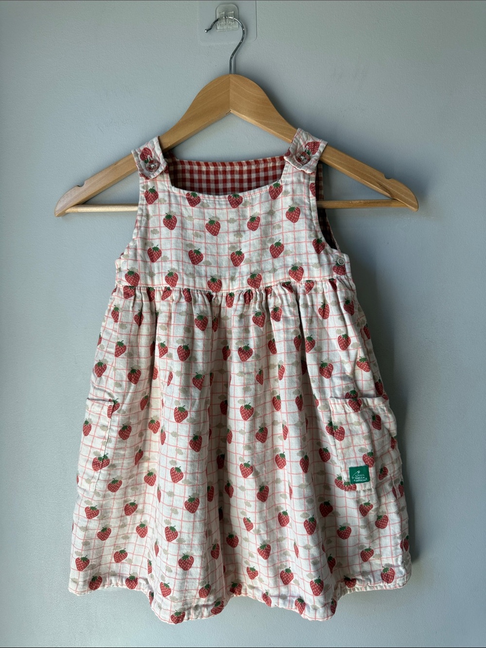 Little Green Radicals Strawberry Days Reversible Pinny Dress